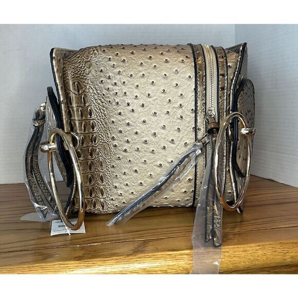 VERSONA Women’s Nude Faux Leather Faux Crocodile Textured Purse Handbag Tote Bag - Picture 5 of 9